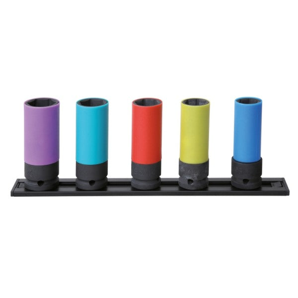 Beta Serie 5 chiavi a bussola Macchina per dadi ruote con inserti polimerici colorati con attacco da 1/2", su guida magnetica