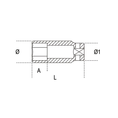 Beta Chiavi a bussola con attacco quadro femmina 3/4" bocca esagonale serie lunga sottile fosfatate