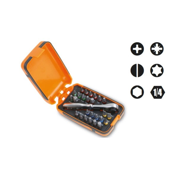 Beta 25 inserti per avvitatori, 1 raccordo e 1 cricchetto reversibile in astuccio tascabile