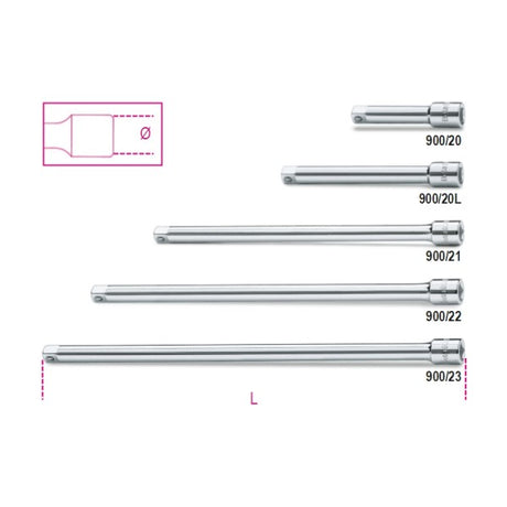 Beta Prolunghe con attacchi quadri, maschio e femmina 1/4" cromate