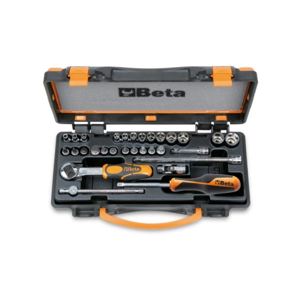 Beta Assortimento di 13 chiavi a bussola esagonali, 11 a giravite e 6 accessori in cassetta di lamiera