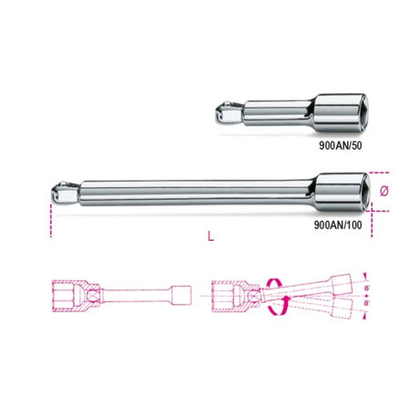 Beta Prolunghe con attacchi quadri, maschio e femmina 1/4" angolari, cromate