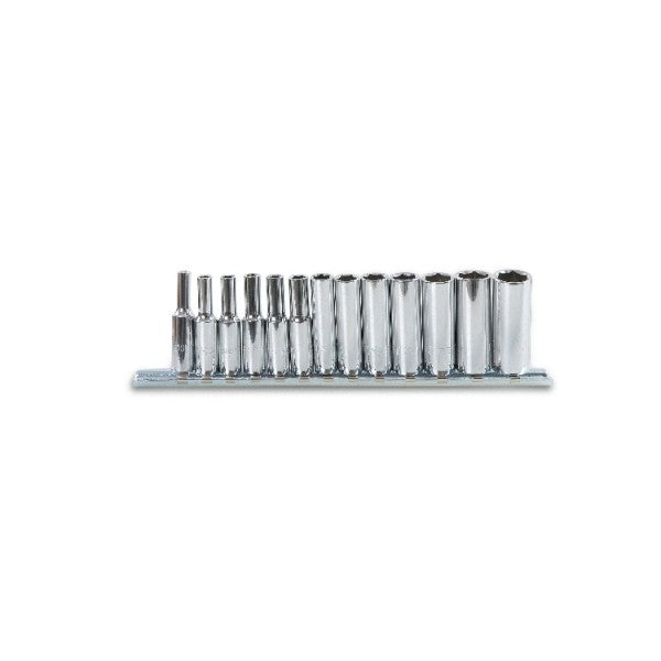 Beta Serie di chiavi a bussola lunghe con attacco quadro femmina 1/4" bocca esagonale, cromate