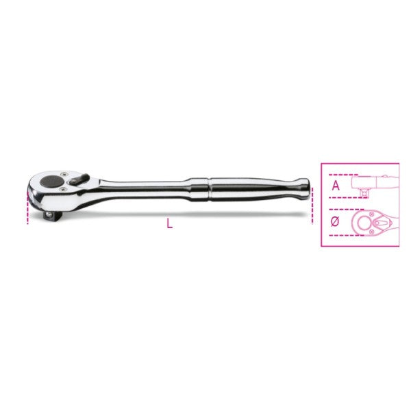 Beta Cricchetto reversibile con attacco quadro maschio 1/4" con impugnatura in metallo cromato