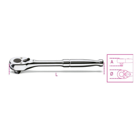 Beta Cricchetto reversibile con attacco quadro maschio 1/4" con impugnatura in metallo cromato
