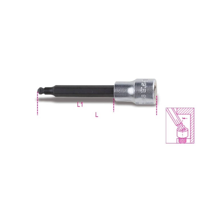 Beta Chiavi a bussola maschio esagonale con estremità sferica con quadro femmina da 3/8" cromate - inserti bruniti