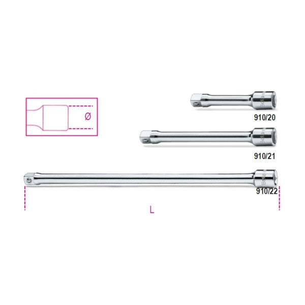 Beta Prolunghe con attacchi quadri maschio e femmina 3/8" cromate