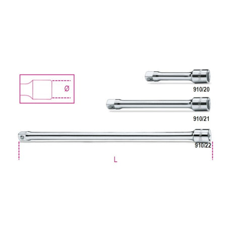 Beta Prolunghe con attacchi quadri maschio e femmina 3/8" cromate