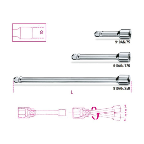 Beta Prolunghe con attacchi quadri maschio e femmina 3/8" angolari cromate