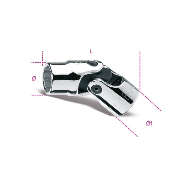 Beta Chiavi a bussola snodate con attacco quadro femmina 3/8" bocca poligonale, cromate