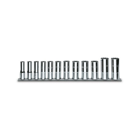Beta Serie di chiavi a bussola con attacco quadro femmina 3/8", tipo lungo bocca poligonale, cromate