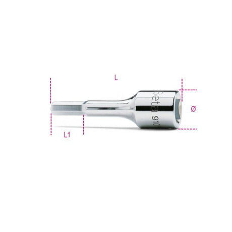Beta Chiavi a bussola maschio esagonale con attacco quadro femmina 3/8" cromate