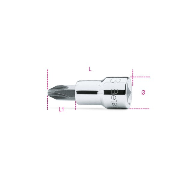 Beta Chiavi a bussola a giravite per viti con impronta a croce Philips® con attacco quadro 3/8" cromate - inserti bruniti