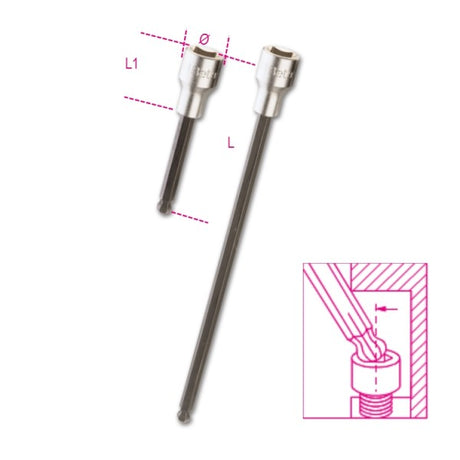 Beta Chiavi a bussola maschio esagonale con estremità sferica con quadro femmina 1/2" cromate - inserti bruniti