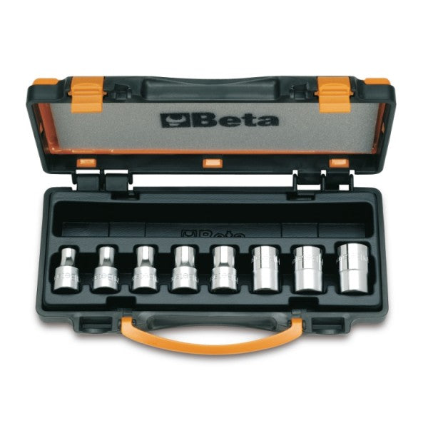 Beta Serie di chiavi a bussola per viti con profilo Torx® con attacco quadro 1/2" in cassetta di lamiera