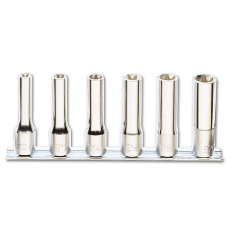 Beta Serie di chiavi a bussola per viti con profilo Torx® con attacco quadro1/2" tipo lungo, cromate