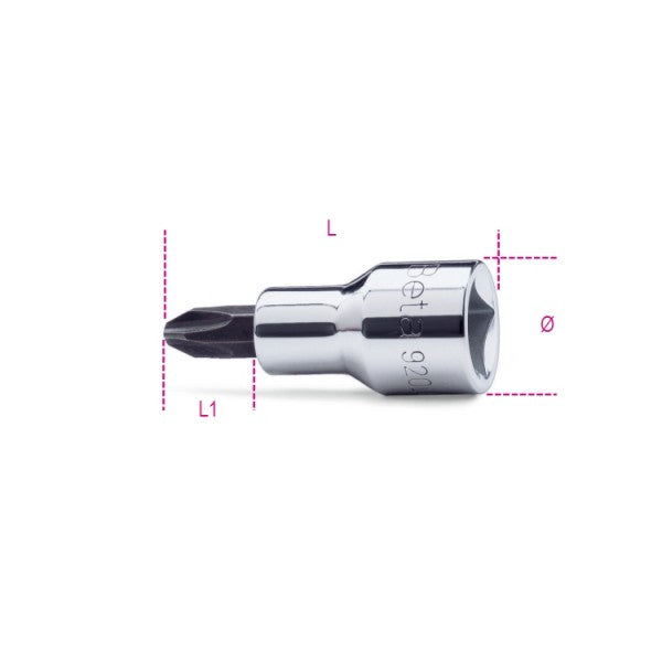 Beta Chiavi a bussola a giravite per viti con impronta a croce Philips® con attacco quadro 1/2" cromate - inserti bruniti