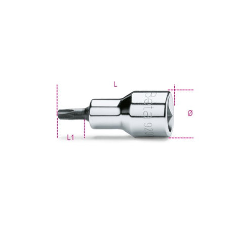 Beta Chiavi a bussola maschio per viti con impronta Tamper Resistant Torx®, con attacco quadro femmina 1/2" cromate - inserti bruniti