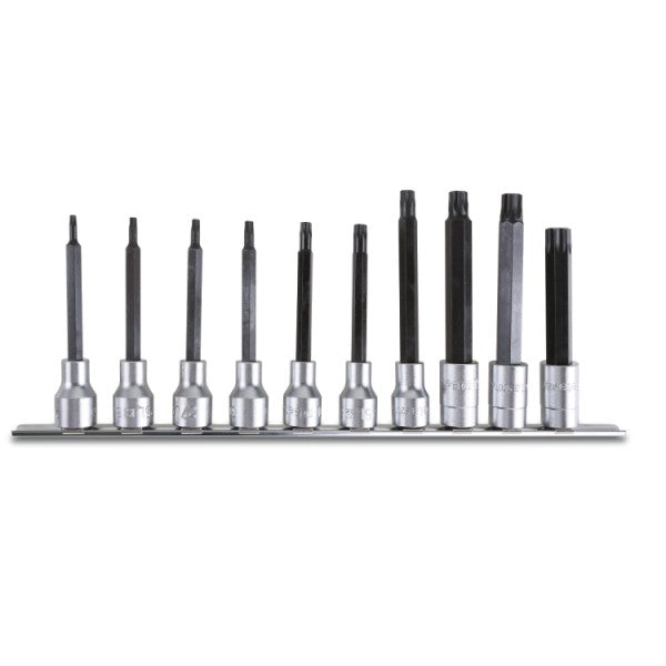 Beta Serie di 10 chiavi a bussola maschio lunghe per viti con impronta Torx® su supporto