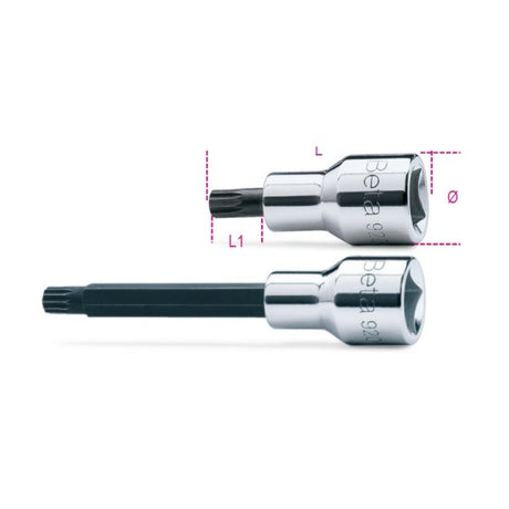 Beta Chiavi a bussola maschio per viti con impronta XZN®, con attacco quadro femmina 1/2" cromate - inserti bruniti