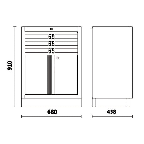 Beta Modulo fisso con 3 cassetti e 2 antine per arredo officina C45PRO