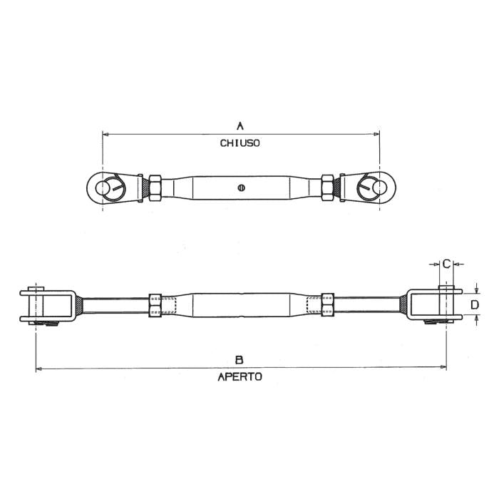 CARCANO A505 Tenditore con due forcelle saldate in acciaio inox