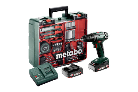 Metabo Trapano-avvitatore a batteria BS 18 Set 18V 2x2Ah Li-Power Caricabatteria SC 30 Valigetta in plastica Officina mobile