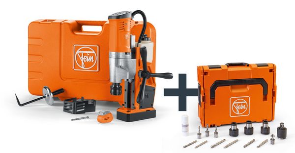 FEIN Trapano universale per punte a corona con base magnetica fino a 35 mm con set per l’utilizzatore KBU 35 QW Fabricator M12 Tapping-Set 3/4 in Weldon