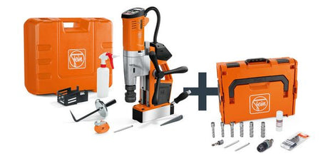 FEIN Trapano universale a batteria con punta a corona a base magnetica fino a 35 mm con set per l’utilizzatore AKBU 35 PMQW AS Construction-Site Set con attacco Weldon da 3/4 in / HSS NOVA 50
