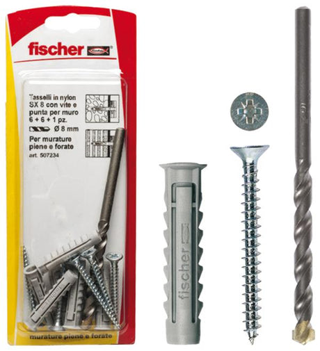 FISCHER Tasselli e punta muro W 100 Tasselli SX 8 K con vite (1 Pz.)