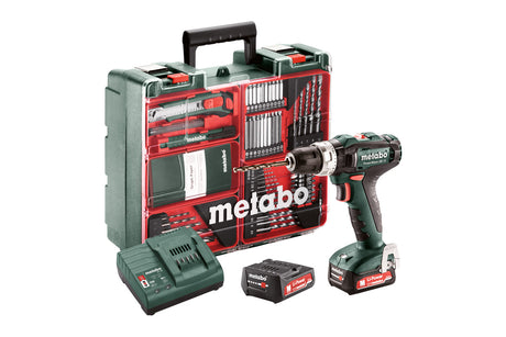 Metabo Trapano-avvitatore a percussione a batteria PowerMaxx SB 12 Set 12V 2x2Ah Li-Power Caricabatteria SC 30 Valigetta in plastica Officina mobile