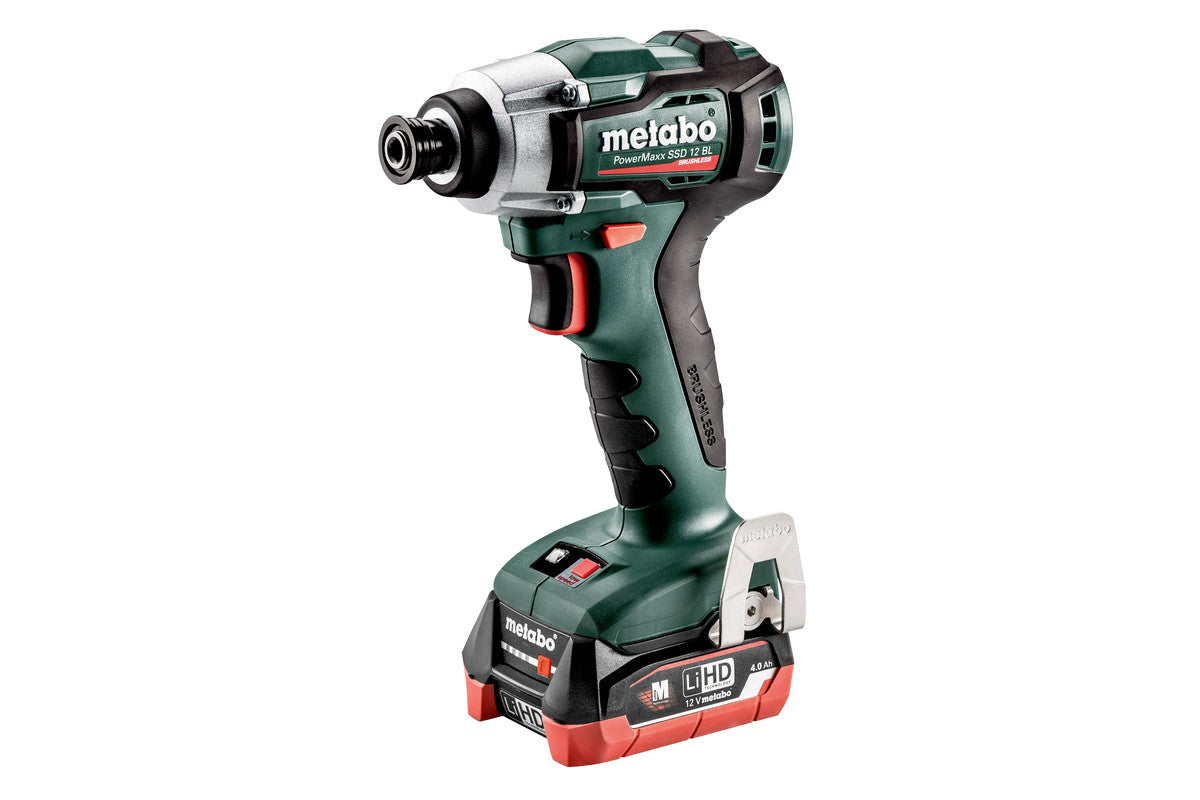 Metabo Avvitatore a massa battente a batteria PowerMaxx SSD 12 BL 12V 2x4Ah LiHD Caricabatteria ASC 55 metaBOX 118