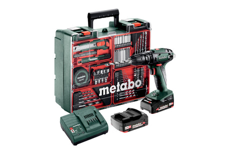 Metabo Trapano-avvitatore a percussione a batteria SB 18 Set 18V 2x2Ah Li-Power Caricabatteria SC 30 Valigetta in plastica Officina mobile